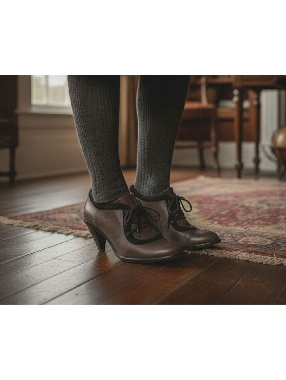 Plenty by Tracy Reese Wayne Oxford Heels 7 37.5 Gray Black Lace Up Bootie Retro